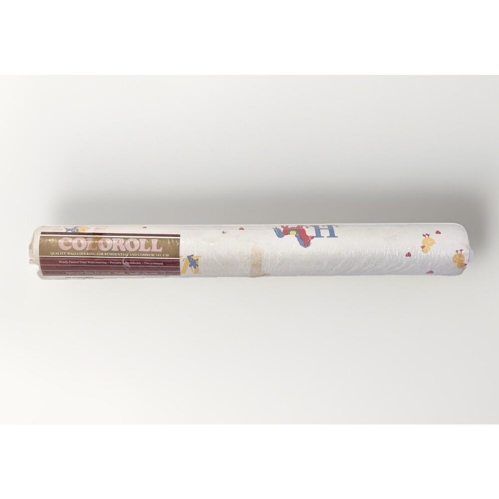 VTG 80s 90s COLOROLL Vinyl Wallpaper 11 Yds Children Baby Nursery Farmyard ABC